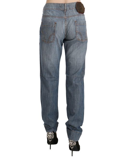 Just Cavalli Blue Washed Cotton Low Waist Slim Fit Denim Pants