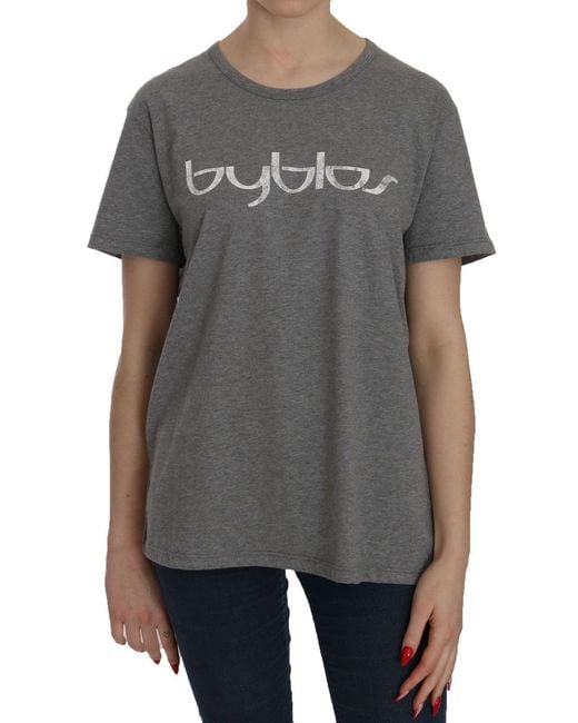 Byblos Gray Cotton Grey Short Sleeve Round Neck Top T
