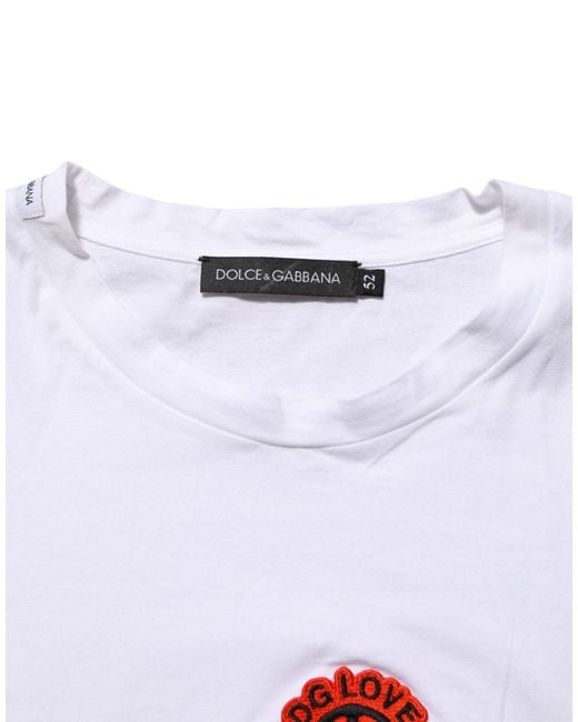 Dolce & Gabbana White Cotton Dg Love Patch Crew Neck T-Shirt for men