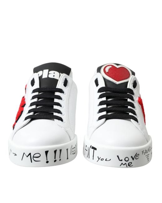 Dolce & Gabbana Red Love Patch Portofino Classic Sneakers Shoes