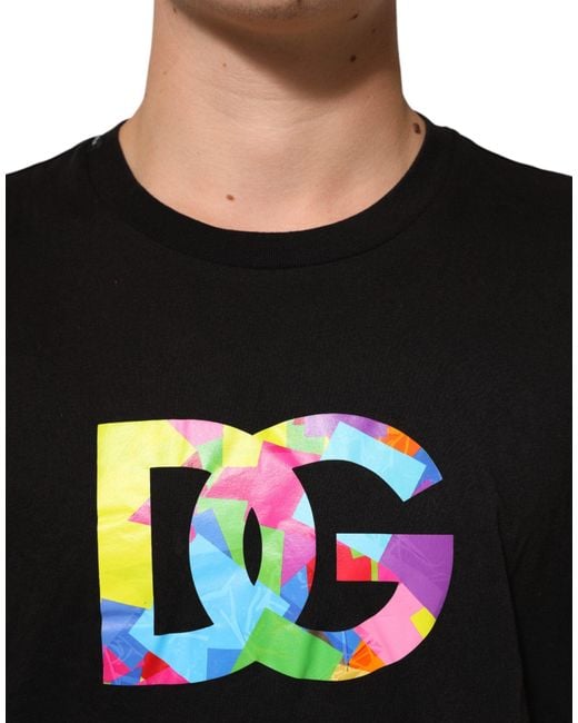 Dolce & Gabbana Black Logo Print Cotton Crew Neck T-Shirt for men