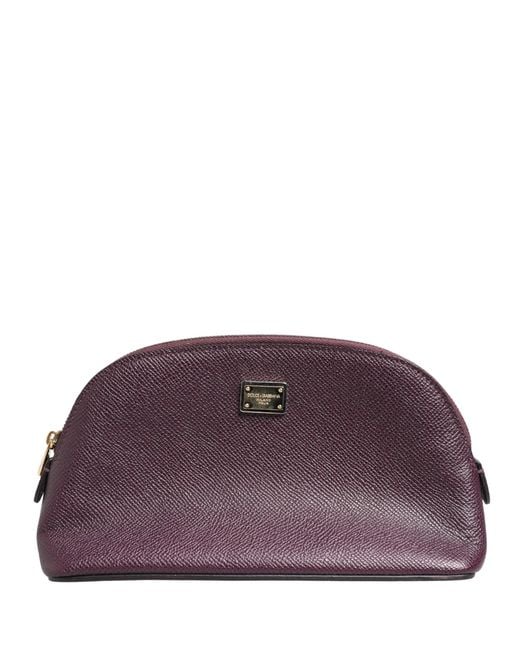 Dolce & Gabbana Purple Dark Leather Dg Logo Zip Around Hand Purse Wallet