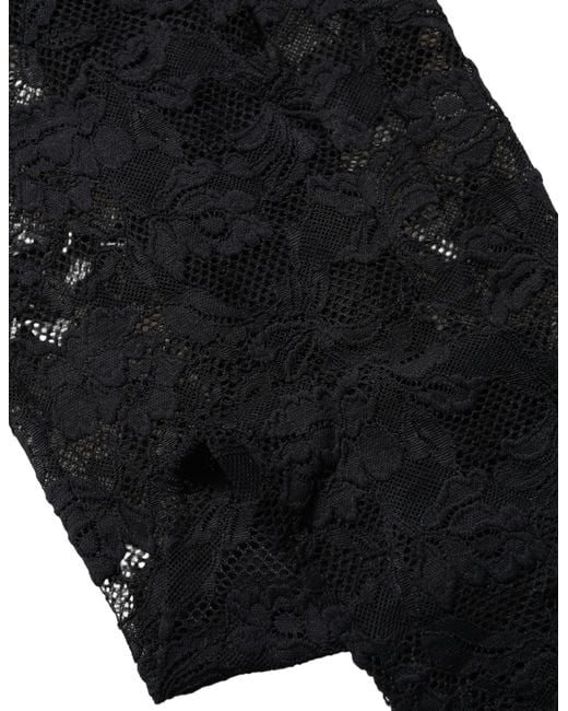 Dolce & Gabbana Black Floral Lace Thigh High Stockings Socks