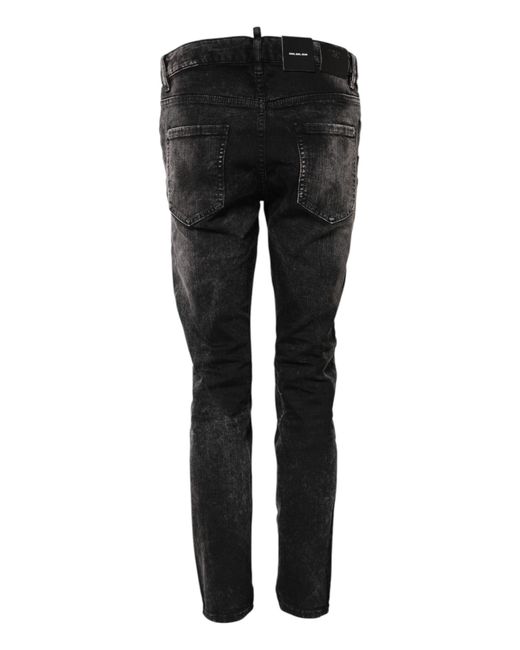 DSquared² Black Washed Mid Waist Tapered Denim Jeans for men