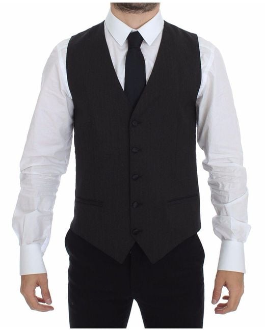 Dolce & Gabbana Gray Dolce Gabbana Wool Stretch Dress Vest Blazer for men