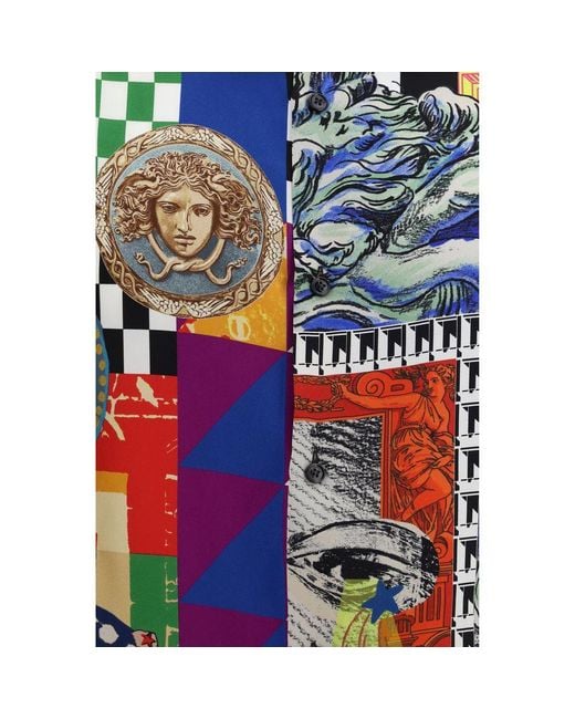 Versace Blue Multicolor Silk Pattern Shirt for men