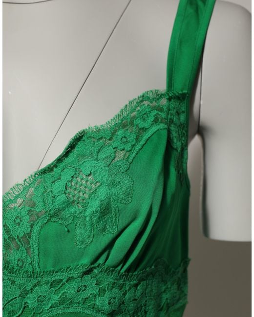 Dolce & Gabbana Green Floral Lace Tank Lingerie Top Underwear