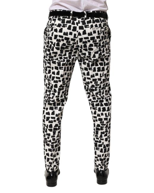 Dolce & Gabbana Black White Abstract Print Cotton Blend Pants for men