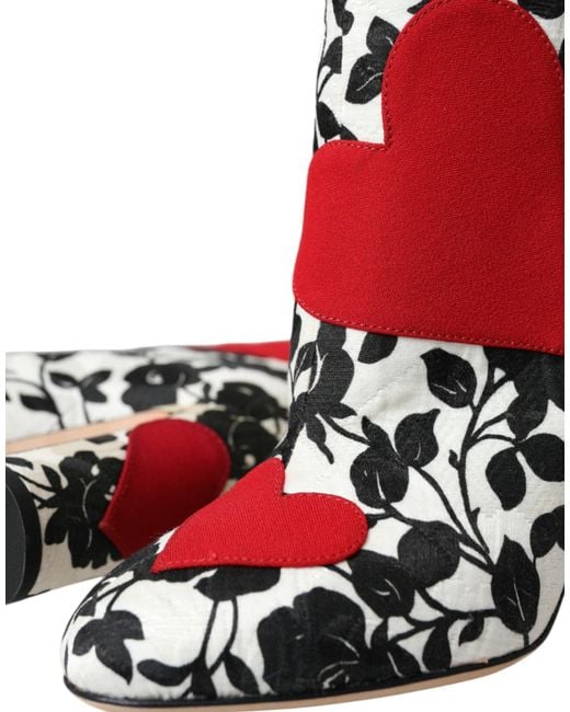 Dolce & Gabbana Red Floral Hearts Leather High Boots Shoes