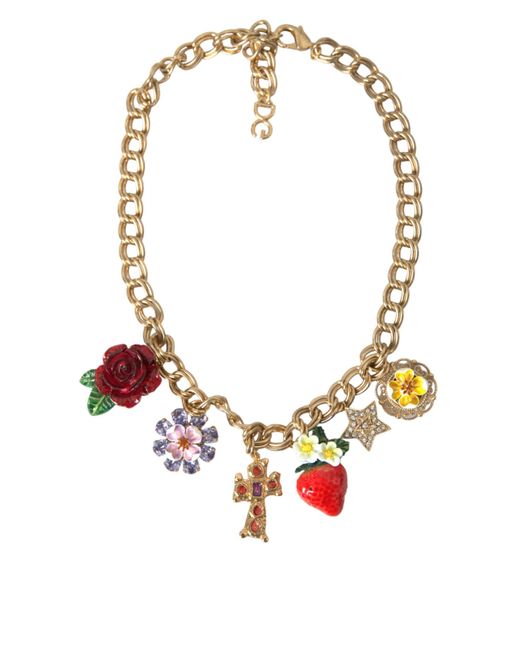 Dolce & Gabbana Red Chain Rose Cross Strawberry Star Pendant Necklace