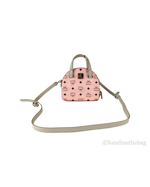 MCM Pink Signature Half Moon Top Handle Crossbody Bag