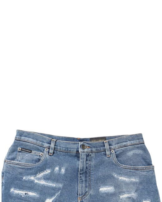 Dolce & Gabbana Blue Cotton Distressed Denim Bermuda Shorts for men