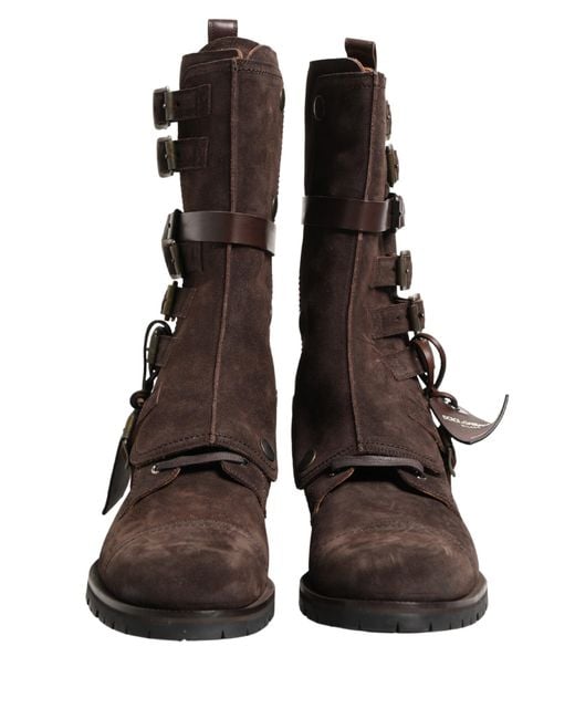 Dolce & Gabbana Black Brown Suede Leather Combat Ankle Boots Shoes for men