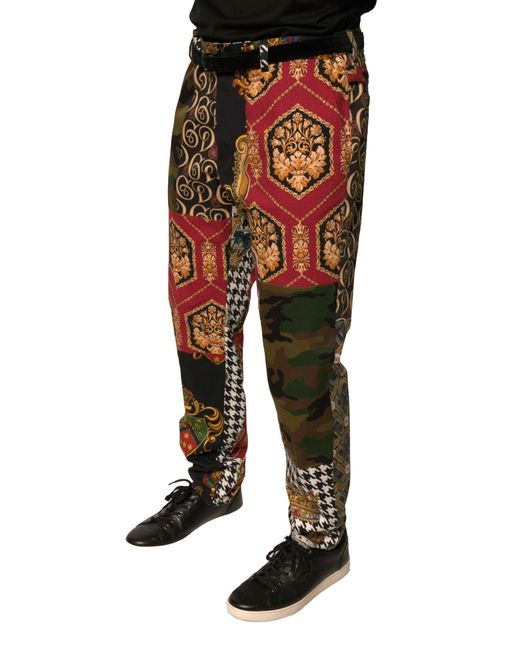 Dolce & Gabbana Black Multicolor Patchwork Men Dress Pants for men