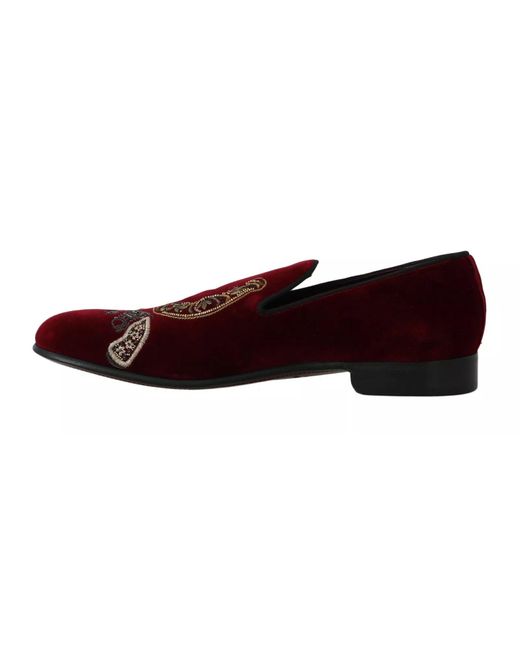Dolce & Gabbana Red Velvet Loafers Gun Horseshoe Shoes for men