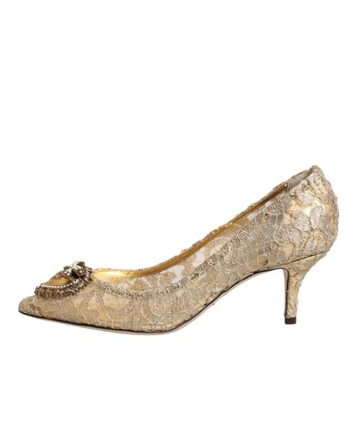 Dolce & Gabbana Natural Gold Taormina Lace Devotion Pumps Shoes