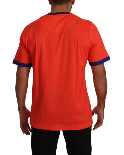 Dolce & Gabbana Red Elegant Crew Neck Logo Tee for men