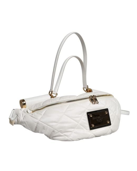 Dolce & Gabbana Metallic White Quilted Logo Plaque Belt Waist Fanny Pack Bag for men