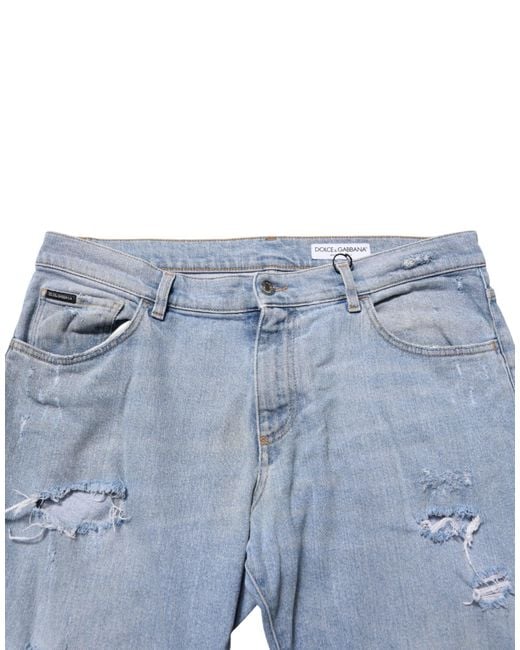 Dolce & Gabbana Blue Cotton Distressed Slim Fit Denim Jeans Co+01 Clothing for men