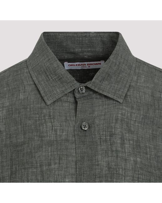 Orlebar Brown Gray Green Giles Stitched Ii Linen Shirt for men