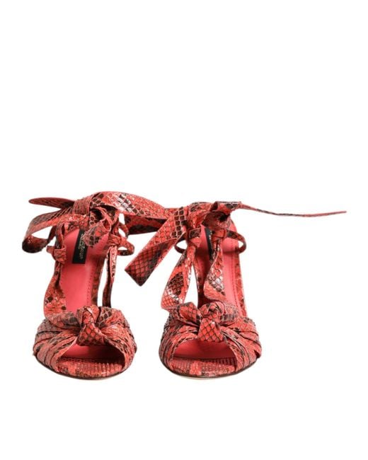 Dolce & Gabbana Red Coral Python Leather Heels Sandals Shoes