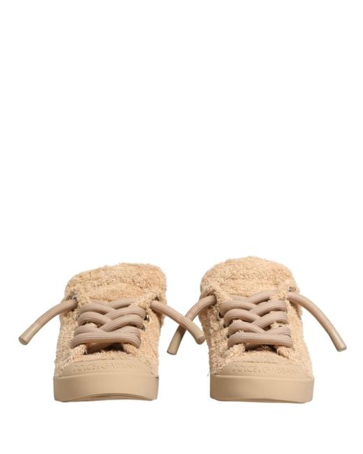 Dolce & Gabbana Natural Shoes Beige Faux Shearling Low Top Sneakers for men