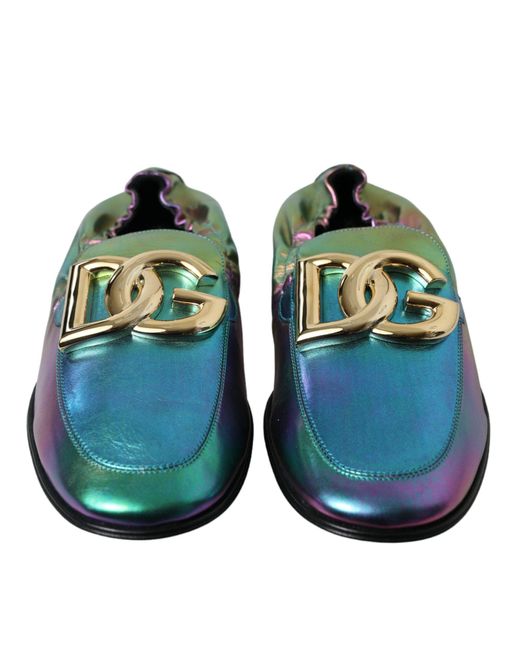 Dolce & Gabbana Green Multicolor Leather Dg Logo Loafer Dress Shoes for men