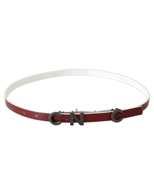 CoSTUME NATIONAL Black Maroon Leather Logo Skinny Fashion