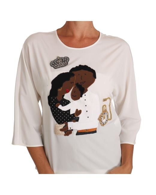 Dolce & Gabbana Gray Silk #Dgfamily Crystal T-Shirt
