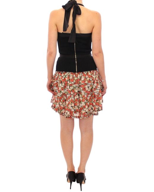 Dolce & Gabbana Black Floral Bubble Halterneck Dress