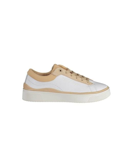 Tommy Hilfiger White Laced Sports Shoe With Contrasting Details And Logo
