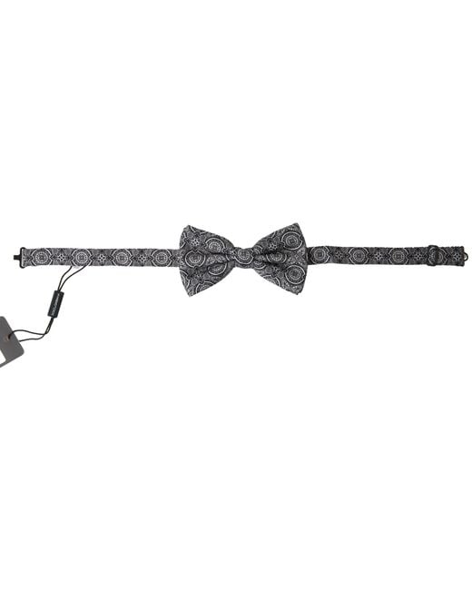 Dolce & Gabbana Black White Pattern Adjustable Neck Papillon Bow Tie for men