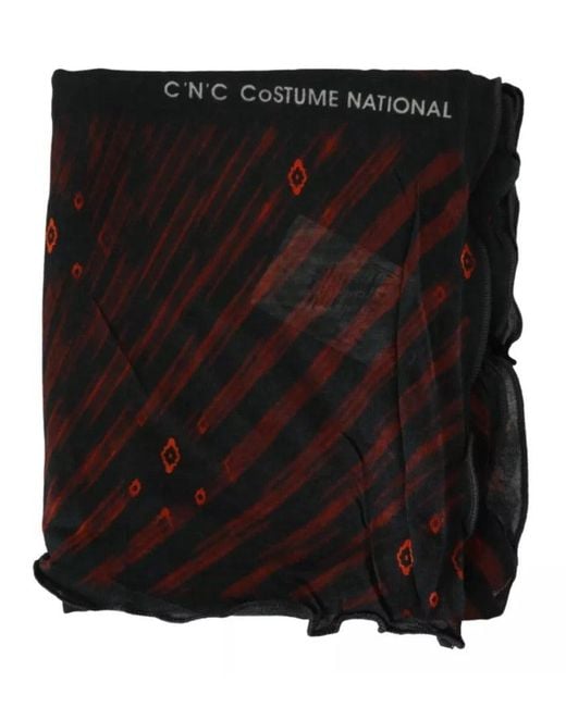 CoSTUME NATIONAL Black Red Viscose Foulard Branded Scarf for men