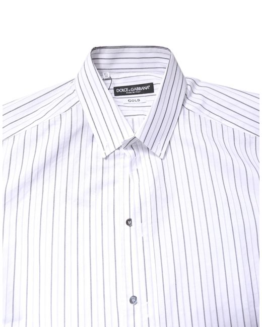 Dolce & Gabbana White Stripes Cotton Gold Formal Dress Shirt for men
