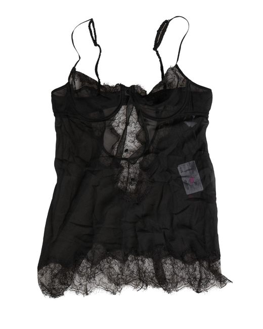 Dolce & Gabbana Black Silk Lace Lingerie Chemise Top Underwear