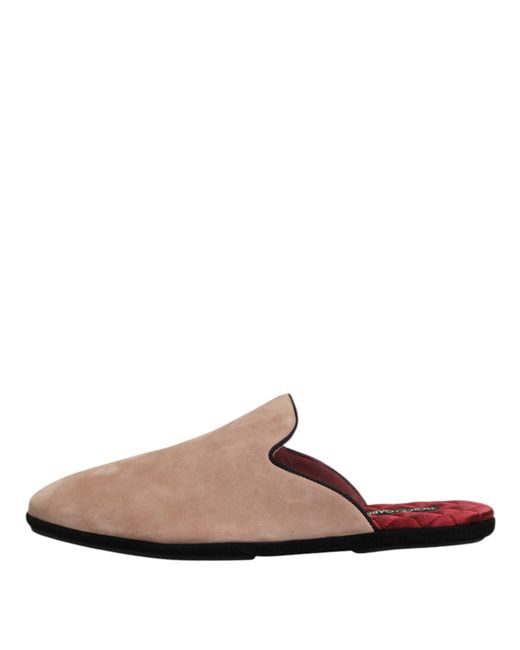 Dolce & Gabbana Brown Beige Capra Suede Slides Flat Slipper Shoes for men
