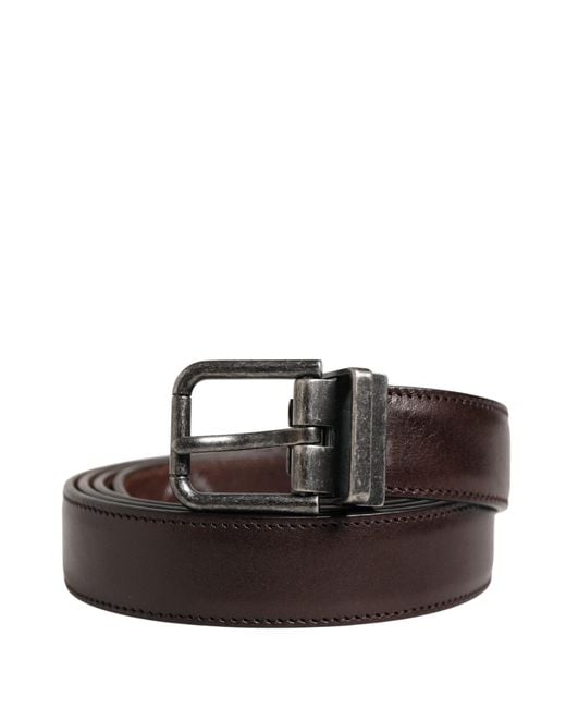 Dolce & Gabbana Brown Classic Leather Metal Buckle Belt Calf for men