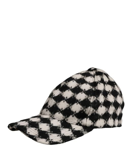 Dolce & Gabbana Men Black White Diamond Wool Baseball Cap Hat for men