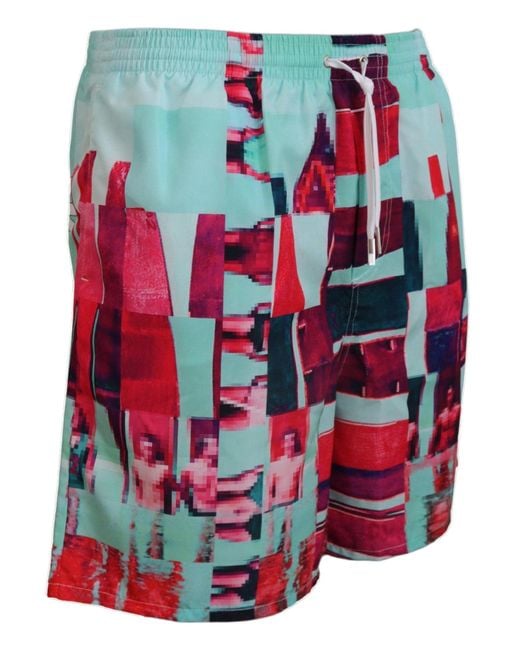DSquared² Red Dsqua² Printed Beachwear Shorts Swimwear for men
