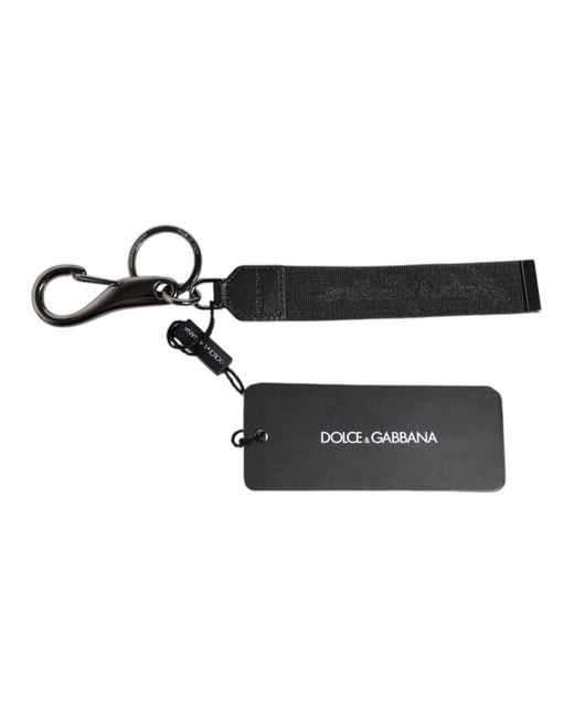 Dolce & Gabbana Black Logo Nylon Silver Brass Men Holder Keychain Keyring for men