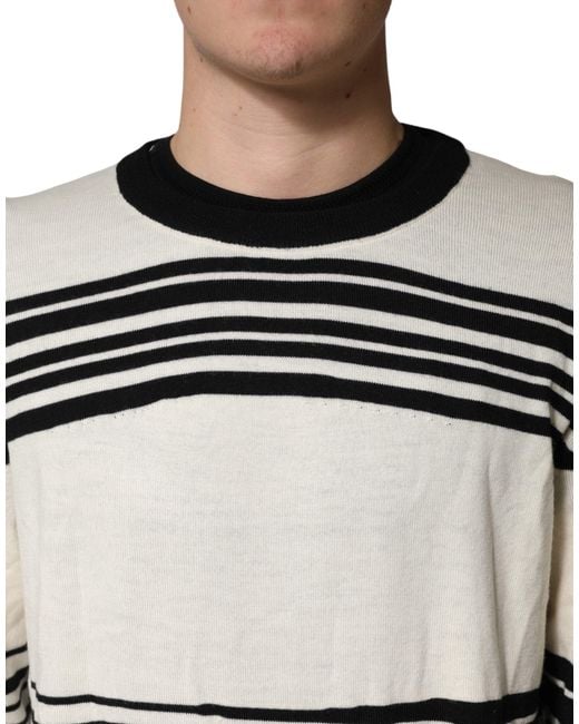 Dolce & Gabbana Black White Stripe Crewneck Pullover Sweater for men