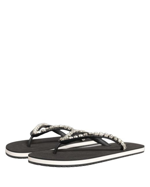 Dolce & Gabbana Black Embellished Rubber Flip Flops Men Shoes for men