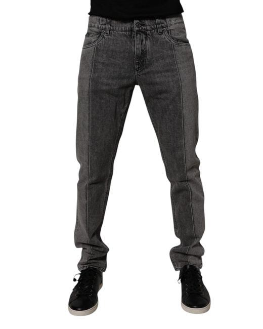 Dolce & Gabbana Black Two Tone Gray Cotton Denim Jeans for men