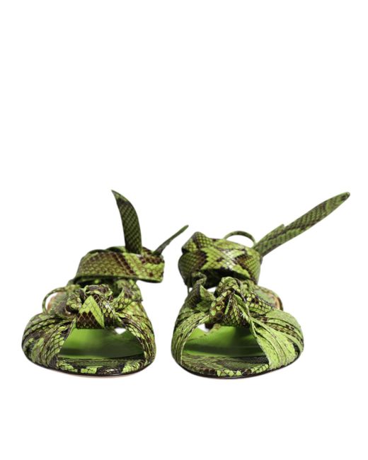 Dolce & Gabbana Green Animal Print Ankle Wrap Sandals Shoes