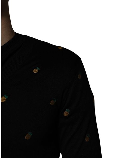 Dolce & Gabbana Black Pineapple Embroidered Knit Sweater for men