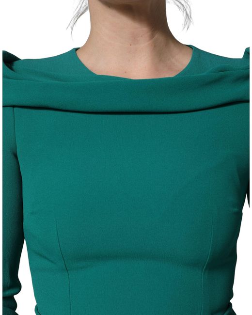 Dolce & Gabbana Green Round Neck Long Sleeves Gown Dress