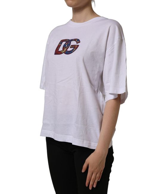 Dolce & Gabbana Black White Logo Patch Cotton Crew Neck T