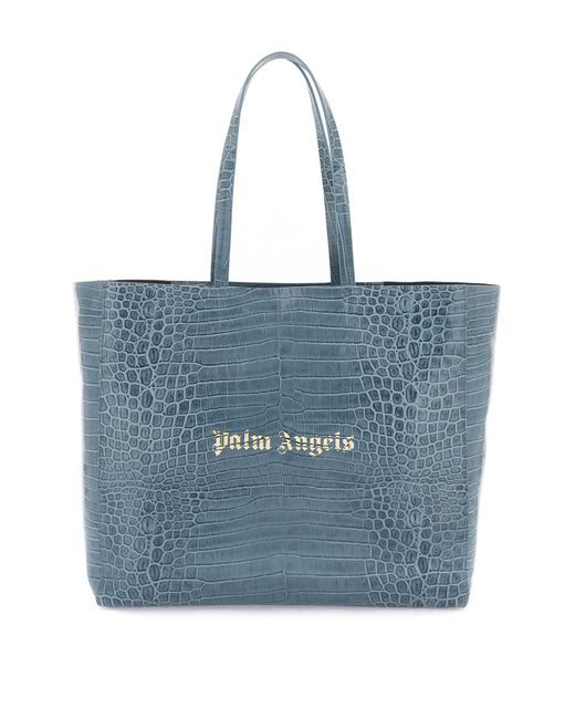 Palm Angels Blue Croco-embossed Leather Shopping Bag for men
