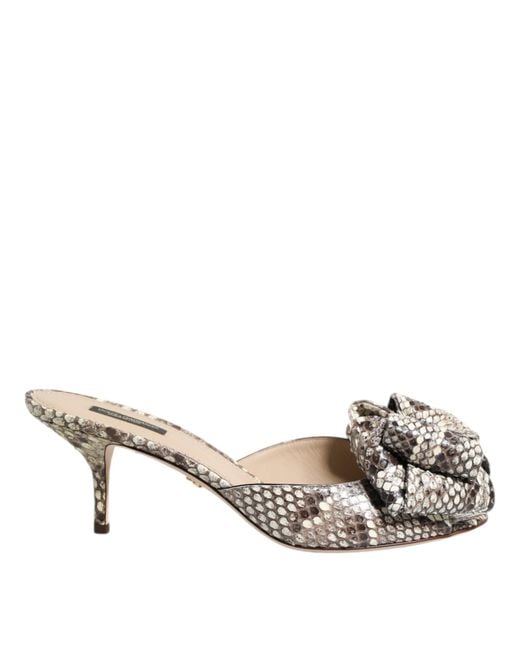 Dolce & Gabbana Metallic Multicolor Keira Bow Leather Peep Toe Mules Shoes