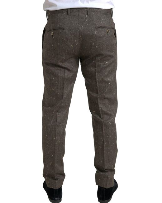 Dolce & Gabbana Gray Brown Wool Dress Skinny Men Trouser Pants for men